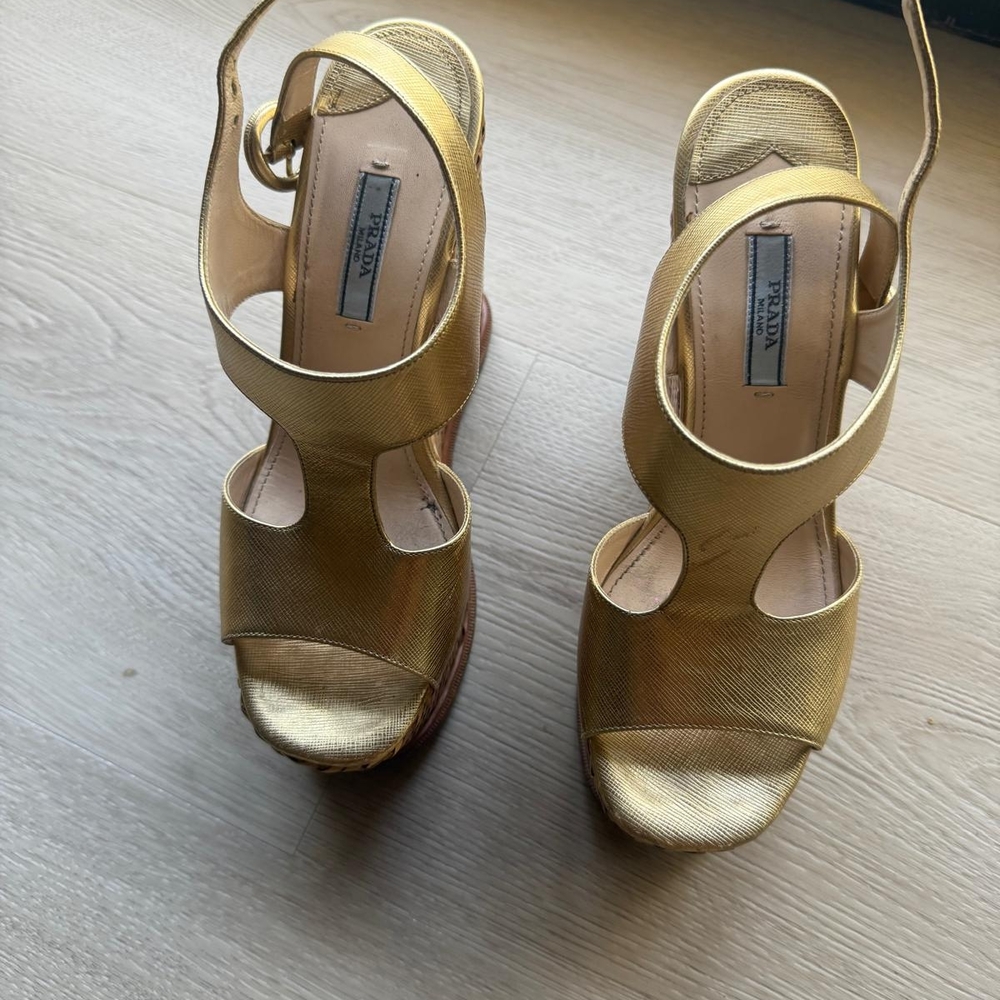 Prada Gold Platform Heels